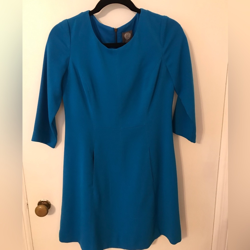 4P fit and flare 3/4 sleeve blue Vince camuto dress